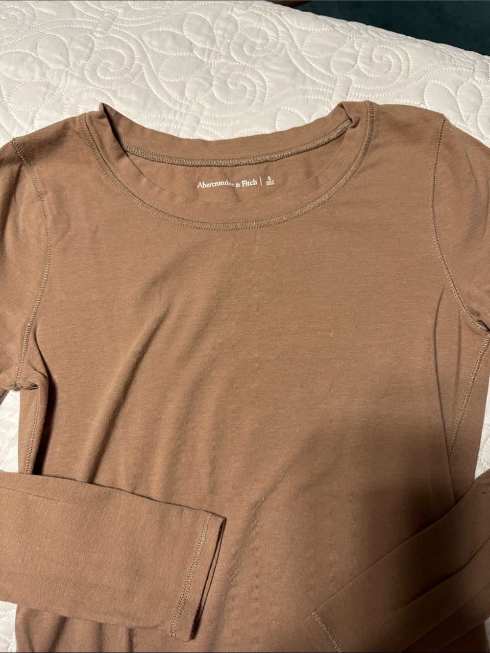 Abercrombie & Fitch Women's Long Sleeve Scoop Neck Top - Tan Brown